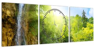 Slika - slapovi u prašumi (sa satom) (90x30 cm)