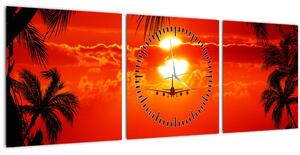 Slika - zalazak sunca sa zrakoplovom (sa satom) (90x30 cm)