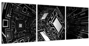 Slika apstraktne kocke (sa satom) (90x30 cm)