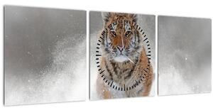 Slika tigra koji trči u snijegu (sa satom) (90x30 cm)