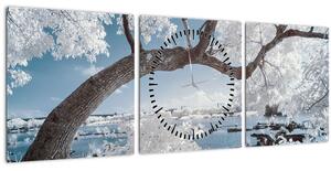 Slika snježnog stabla uz vodu (sa satom) (90x30 cm)
