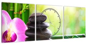 Slika kamenja za masažu i orhideja na vodi (sa satom) (90x30 cm)