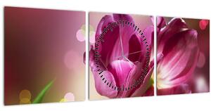 Slika ružičastih tulipana (sa satom) (90x30 cm)