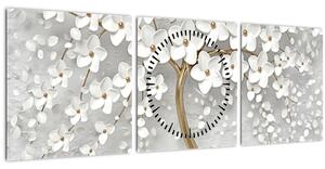 Slika bijelog stabla s cvijećem (sa satom) (90x30 cm)