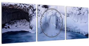 Slika vodopada zimi (sa satom) (90x30 cm)