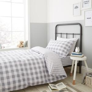 Siva pamučna posteljina Bianca Check and Stripe, 200 x 200 cm