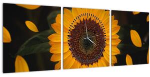 Slika - Suncokreti i latice cvijeta (sa satom) (90x30 cm)