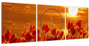Slika cvatućeg polja s tulipanima (sa satom) (90x30 cm)