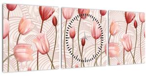 Slika - Ružičasti tulipani (sa satom) (90x30 cm)