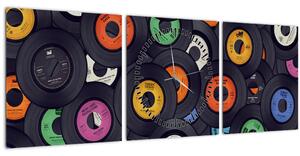 Slika - Glazbene gramofonske ploče (sa satom) (90x30 cm)