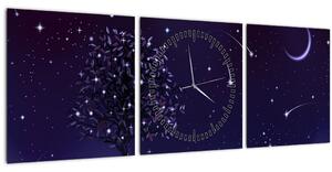 Slika - Noć zabilježena ilustracijom (sa satom) (90x30 cm)