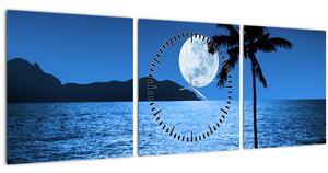 Slika - Mjesec iznad morske površine (sa satom) (90x30 cm)