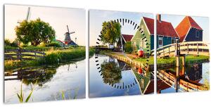 Slika nizozemskih vjetrenjača (sa satom) (90x30 cm)