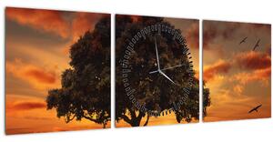 Slika stabla sa zalaskom sunca (sa satom) (90x30 cm)