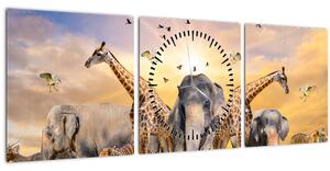 Slika - Afričke životinje (sa satom) (90x30 cm)