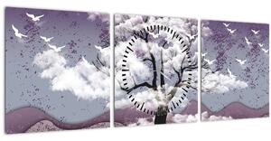 Slika - Stablo u oblacima (sa satom) (90x30 cm)