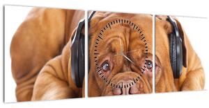 Slika psa sa slušalicama (sa satom) (90x30 cm)