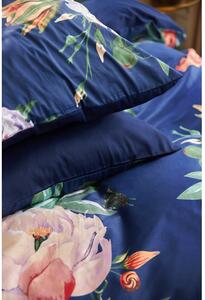 Tamnoplava posteljina od pamučnoga satena za bračni krevet Bonami Selection Floret, 160 x 220 cm