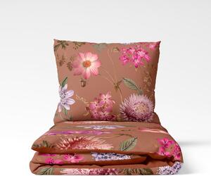 Terakota smeđa posteljina od pamučnoga satena za bračni krevet Bonami Selection Blossom, 160 x 220 cm