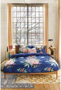 Tamnoplava posteljina od pamučnoga satena za bračni krevet Bonami Selection Floret, 160 x 220 cm