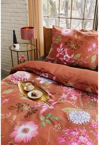 Terakota smeđa posteljina od pamučnoga satena za krevet za jednu osobu Bonami Selection Blossom, 140 x 220 cm