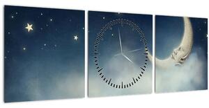 Slika - Mjesec sa zvijezdama (sa satom) (90x30 cm)