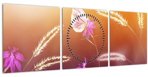 Slika - Ružičasti leptir (sa satom) (90x30 cm)