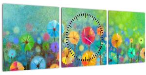 Slika - Apstraktno cvijeće (sa satom) (90x30 cm)
