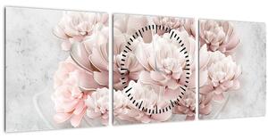 Slika - Ružičasto cvijeće na zidu (sa satom) (90x30 cm)