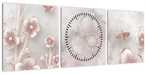 Slika - Ružičasto cvijeće (sa satom) (90x30 cm)
