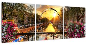Slika - Izlazak Sunca u Amsterdamu (sa satom) (90x30 cm)