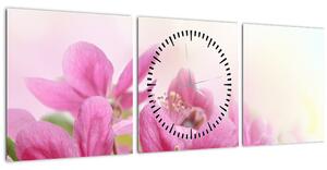 Slika - Ružičasto cvijeće (sa satom) (90x30 cm)