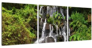 Slika slapa u tropskoj šumi (sa satom) (90x30 cm)