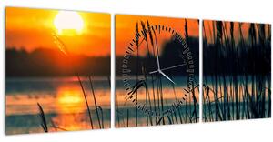 Slika - Zalazak sunca nad jezerom (sa satom) (90x30 cm)