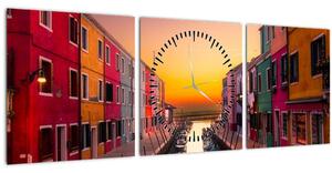 Slika - Zalazak sunca, otok Burano, Venecija, Italija (sa satom) (90x30 cm)