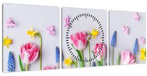 Slika proljetnog cvijeća (sa satom) (90x30 cm)