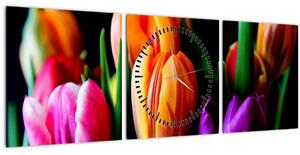 Slika tulipana na crnoj pozadini (sa satom) (90x30 cm)