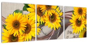 Slika - Svetleči cvetovi sončnic (sa satom) (90x30 cm)