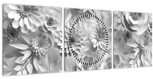 Slika - Bele rože (sa satom) (90x30 cm)
