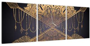 Slika - Zlata mandala s puščicami (sa satom) (90x30 cm)