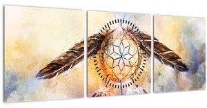 Slika - Lovilec sanj s perjem (sa satom) (90x30 cm)