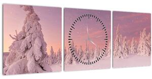 Slika - Drevesa pod snežno odejo (sa satom) (90x30 cm)