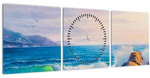 Slika valov, ki udarjajo v pečine, oljna slika (sa satom) (90x30 cm)