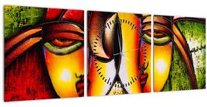 Slika - Oljna slika, abstraktni obrazi (sa satom) (90x30 cm)
