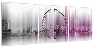 Slika - Obzorje mesta, roza-siva (sa satom) (90x30 cm)