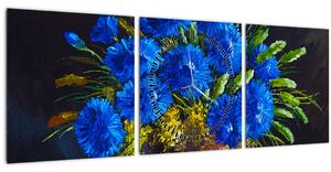 Slika modrih rož v vazi (sa satom) (90x30 cm)