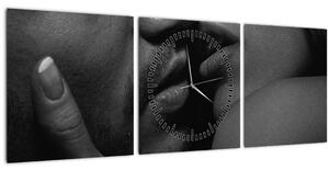 Slika - Poljub, črno-bela fotografija (sa satom) (90x30 cm)