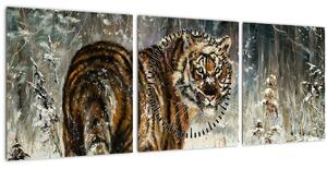 Slika - Tiger v zasneženem gozdu, oljna slika (sa satom) (90x30 cm)