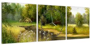 Slika - Reka ob gozdu, oljna slika (sa satom) (90x30 cm)