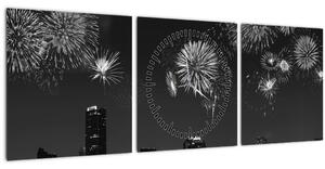 Slika - Ognjemet v Miamiju, črno-bela (sa satom) (90x30 cm)